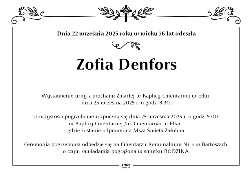 Zofia Denfors - nekrolog